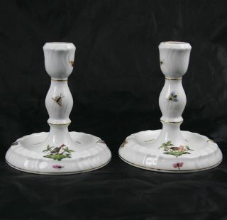 Herend Rothschild Bird Hand Painted Candle Sticks Holders 7915/ro 6 " X 5.  25 "