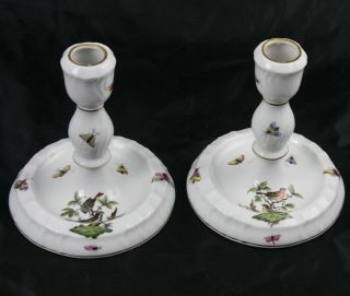 Herend Rothschild Bird Hand Painted Candle Sticks Holders 7915/RO 6 