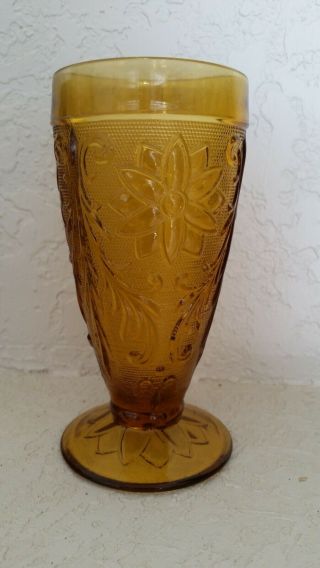 12 Tiara Ice Tea Glasses Gold Or Amber Color Glass Indiana 6 5/8” H Footed Drink