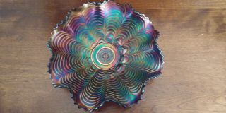 Antique Northwood Purple Carnival Glass Nippon Ruffled Bowl Gorgeous Color