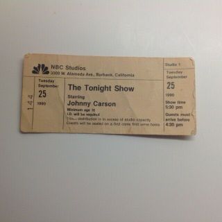 Tonight Show Johnny Carson Studio Audience Ticket - Sept 25 1990 Tv Show W/ Leno