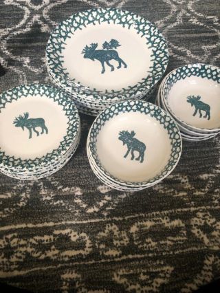 Folk Craft North Country by Tienshan Moose Bear Elk Wolf Green Sponge Set For 8 7