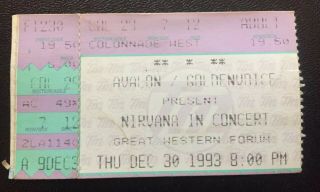 Nirvana Ticket Stub 1993 Los Angeles