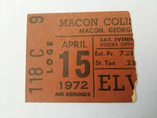 Elvis Presley Usa Concert Ticket Stub Macon,  Ga,  April 15,  1972 8:30pm