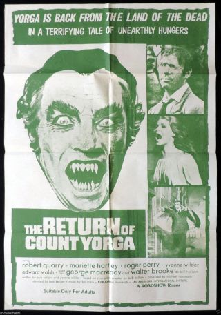 Return Of Count Yorga Vintage One Sheet Movie Poster Robert Quarry Vampire