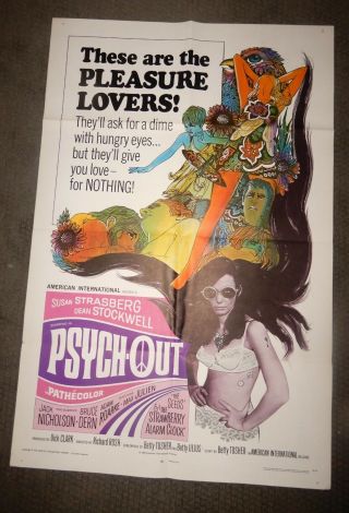 Movie Poster Vintage Psych Out (1968) Nm Jack Nicholson,  Aip