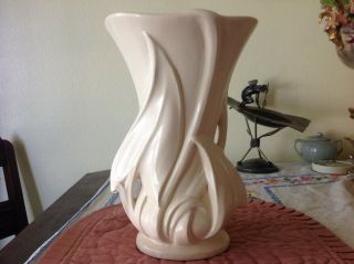 Vintage Nelson Mccoy Stoneware Hourglass Vase - 1930s Arrowhead Leaves 10 " Tall.