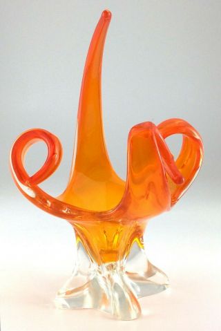 Signed Chalet Canadian Art Glass Orange Coloured Candy Dish Compote L248