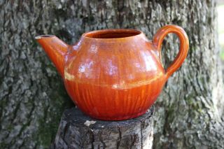 Antique Early Jb Cole North Carolina Art Pottery Teapot Chrome Red