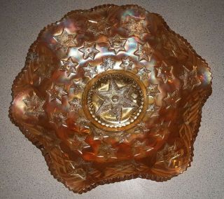 Antique Orange Carnival Glass Bowl Floppy Edges Stars Or Starfish - Fenton?