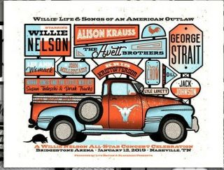 Willie Nelson 2019 Tribute Concert Signed Artist Ap Print Poster Avett Brothers