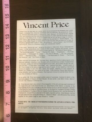 Vincent Price Estate: Promo Card For The Villlains Still Pursue Me 2