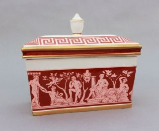 Mottahedeh Cermaic Box Greek Roman Gods Frieze of Nudes,  PInk Red White Gold 2