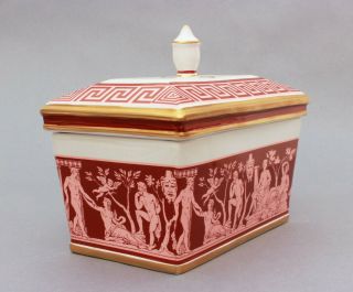 Mottahedeh Cermaic Box Greek Roman Gods Frieze of Nudes,  PInk Red White Gold 3