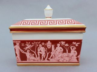 Mottahedeh Cermaic Box Greek Roman Gods Frieze of Nudes,  PInk Red White Gold 4