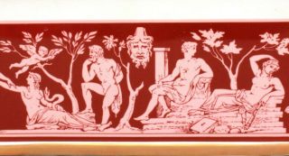 Mottahedeh Cermaic Box Greek Roman Gods Frieze of Nudes,  PInk Red White Gold 5