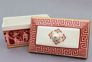 Mottahedeh Cermaic Box Greek Roman Gods Frieze of Nudes,  PInk Red White Gold 7