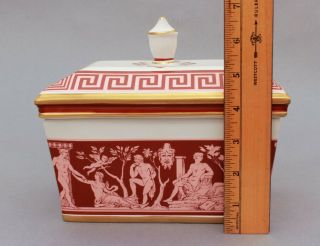 Mottahedeh Cermaic Box Greek Roman Gods Frieze of Nudes,  PInk Red White Gold 8