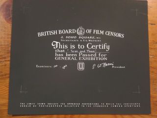 British Bbfc Film Certification Card War And Peace 1956 Audrey Hepburn H Fonda