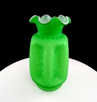 Fenton 1721 Art Glass Satin Honeycomb Green Bubble Optic 8 1/2 " Vase 1951 - 1953