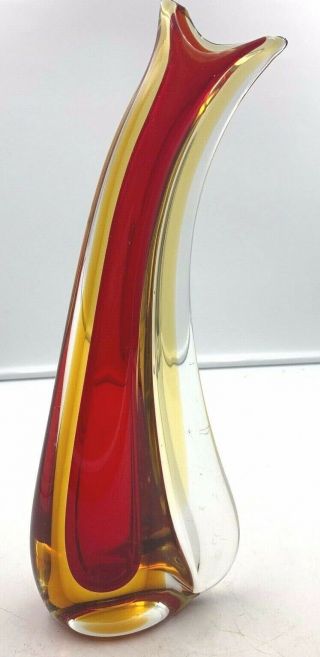 Murano Sommerso Art Glass Freeform Vase Italy Mcm Bud Vase Red Amber