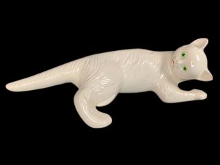 Large Vintage Camark Pottery Climbing Wall Tree House Cat 17” White Green Eyes