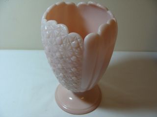 Vtg Fenton Pink Rose Pastel Milk Glass Daisy Button 9 " Pedestal Vase Ruffled Rim