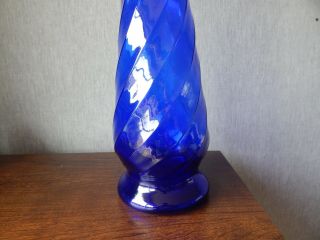 Vintage Italian Empoli Blue Rippled Glass Genie Bottle - 65cm Tall 2