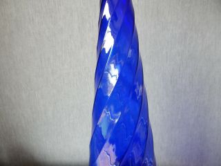 Vintage Italian Empoli Blue Rippled Glass Genie Bottle - 65cm Tall 3