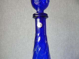 Vintage Italian Empoli Blue Rippled Glass Genie Bottle - 65cm Tall 4