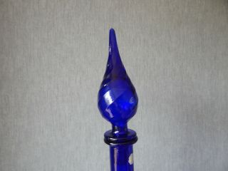 Vintage Italian Empoli Blue Rippled Glass Genie Bottle - 65cm Tall 5