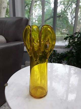 Vintage Blenko Yellow Vase,  Hard To Find.