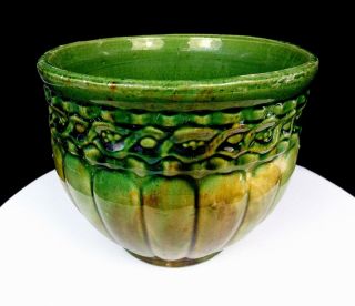 Brush Mccoy Pottery Green & Yellow Blended Glaze Majolica 6 1/4 " Jardiniere