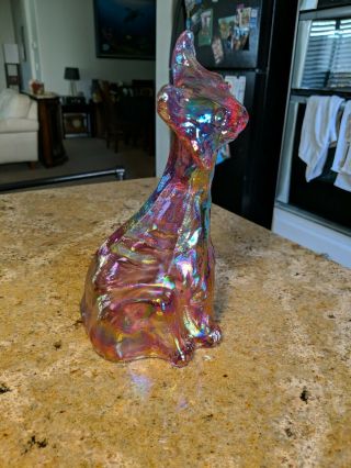 Fenton Winking Alley Cat Pink Multi - Color Iridescent Glass Collectible.  Stunning 7
