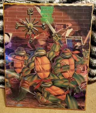 Rare Teenage Mutant Ninja Turtles Tmnt 1989 Movie Wall Clock Starmakers Wooden