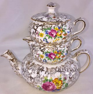 Lord Nelson Floral Spray Chintz Stacking Teapot Cream & Sugar 2528