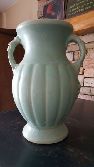 Vintage Early Mccoy Pottery Matte Aqua Melon Vase 12 "