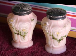 Rare Antique Mt.  Washington Salt Pepper Shakers,  Pink & Cream,  Daisies