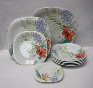 Studio Nova China Tropical Splendor Pattern 11 - Piece Set Dinner Soup Chop Plate,