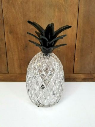Castilian Imports Lidded Glass Crystal Jar Vase Urn Pineapple 24 Pbo Brass Top