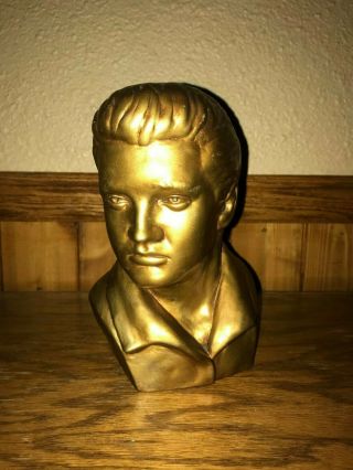 Rare Elvis Presley The King Of Rock & Roll 1978 Gold Painted Ceramic Head Bust