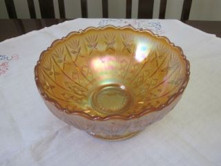 Crown Crystal Marigold Carnival Glass Large Crystal Cut Footed Bowl