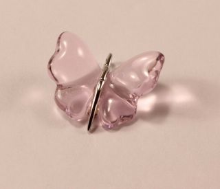Lalique Papillon Butterfly Pink Crystal 925 Sterling Silver Necklace Pendant