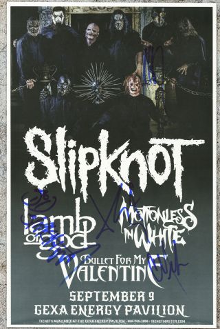 Slipknot Autographed Gig Poster Jim Root,  Mick Thompson,  Sid Wilson,  Chris Fehn