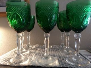 Set Of 8 Cristal D’arques Durand Goblet Antique Green