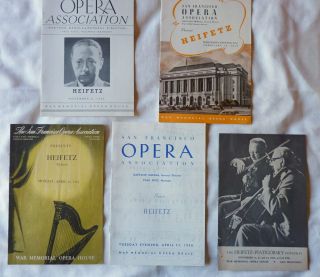 Five Concert Programs 1942 - 1962 - Jascha Heifetz - Classical Music Violinist