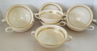Set Of 8 Lenox Imperial Pattern P338 Double Handle Soup Cream Bowl Gold Wreath