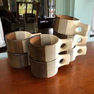 Jim Mcbride For Fabrik Stoneware Flat Cups Mugs Agate Pass Seattle - Set Of 8