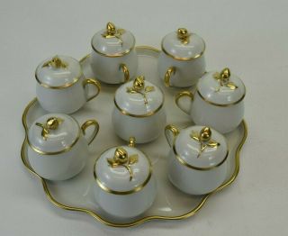8 Limoges France Pots De Creme Cups/lids With Matching Tray