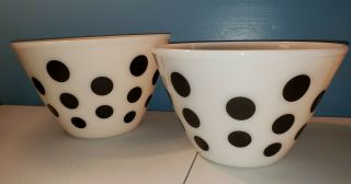 Vintage Black Polka Dot Fire King Nesting Bowl Mixing Set Of Two